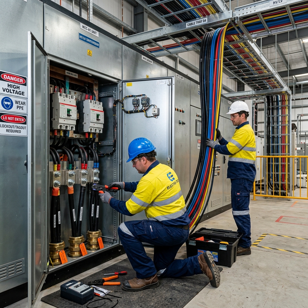 Electrical panel installation and cable termination in industrial plant